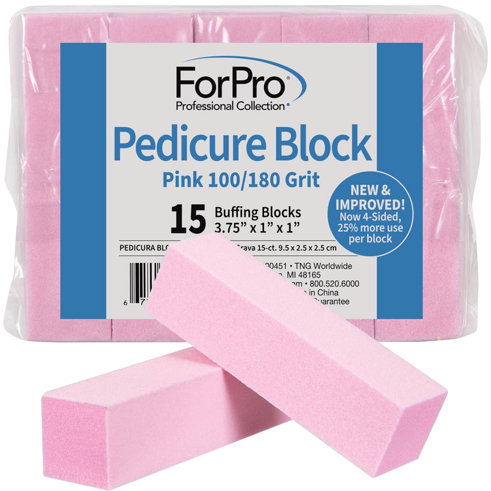 Forpro Professional Collection Pink Pedicure Block, 100/180 Grit, 15-Count Foam Buffer