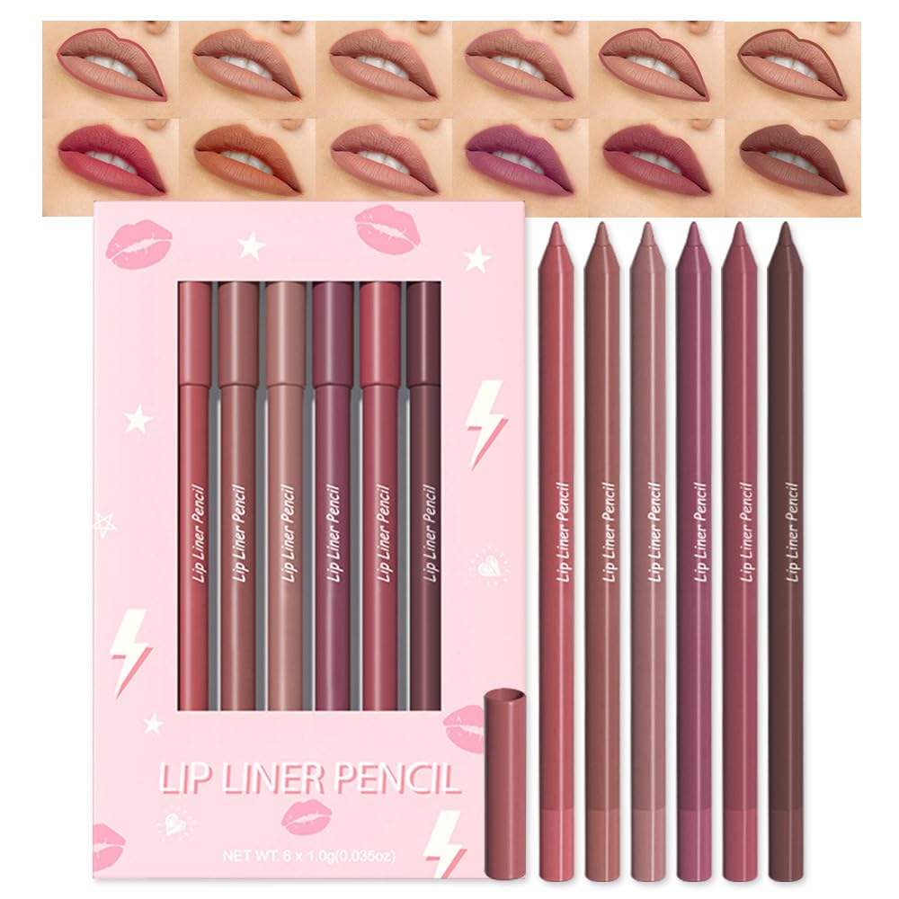 Evpct 6Pcs Retractable Lip Liner Set - Long-Lasting Waterproof Matte Lip Colors, Rose Red & More