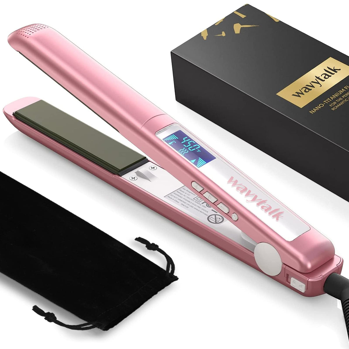 Wavytalk 1&quot; Rose Gold Titanium Flat Iron - Negative Ion Hair Straightener With Auto Shut-Off