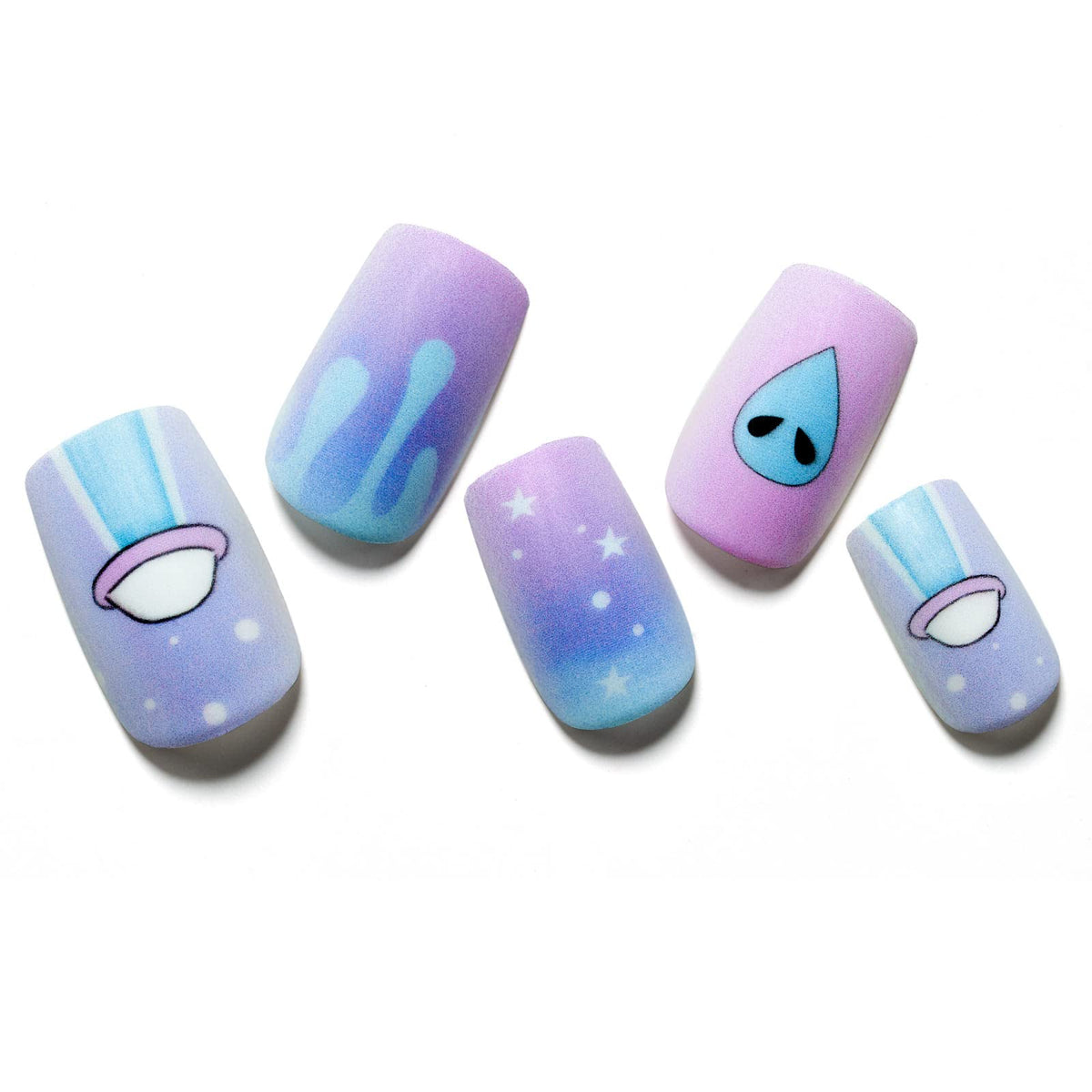 GLAMERMAID Purple Blue Cartoon Press on Nails - Short Square Matte Acrylic Gel Nails, 24Pcs