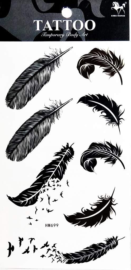 Pp Tattoo Black Bird Feather Waterproof Temporary Tattoo Stickers - 8X4 Inch Body Art