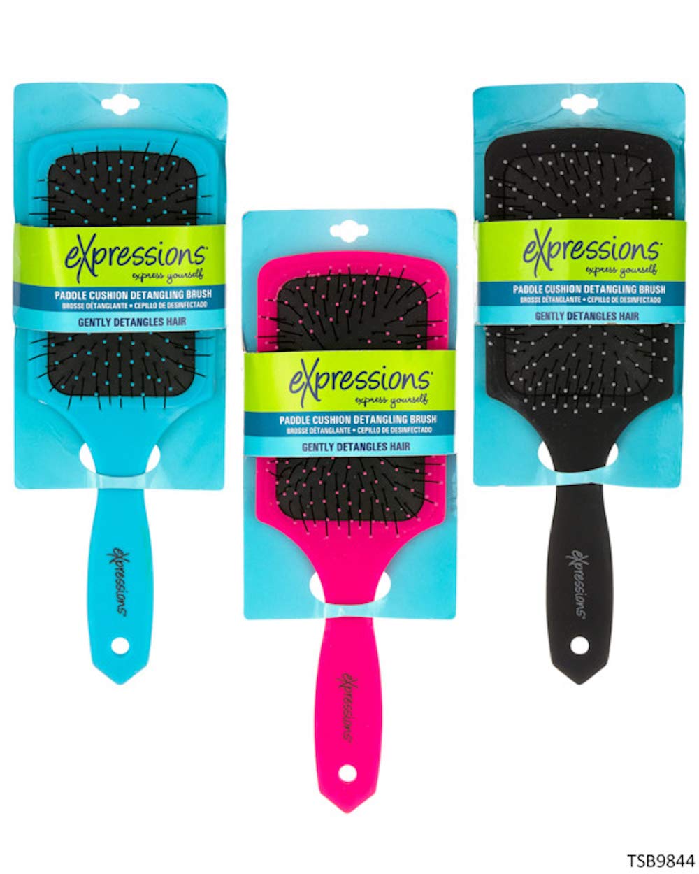 Expressions 3Pc Pro Hairbrush Set - Pink Paddle Cushion Detangling Brushes For Wet Hair