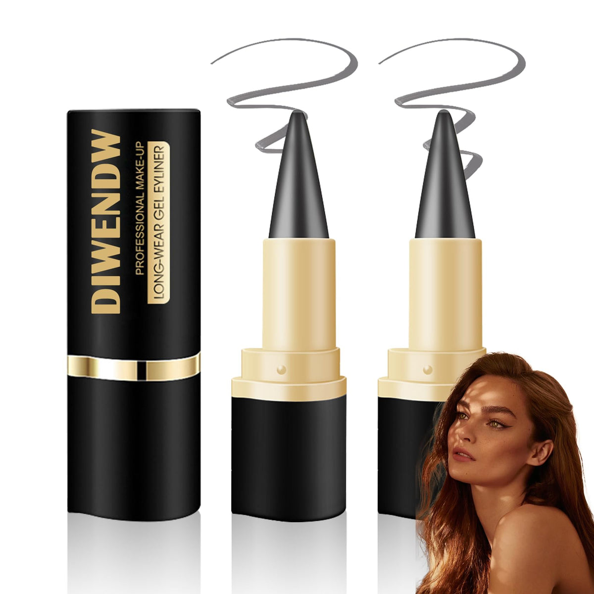 Dwdiwen 2Pcs Black Gel Eyeliner Set - Waterproof, Long Lasting, Smudge Proof Makeup For Women