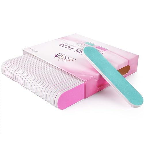 Pana 25Pcs Mini Emery Nail Files - Double Sided 180/240 Grit, Pink/Teal, Washable Man