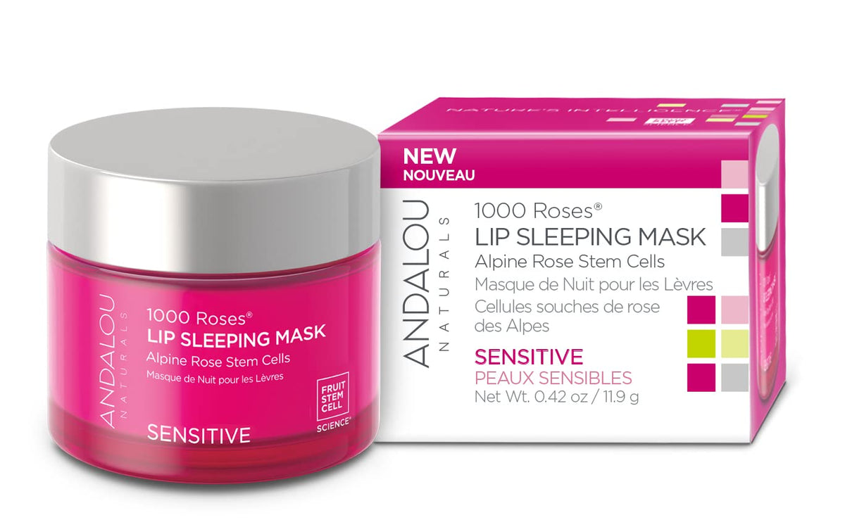 Andalou Naturals 1000 Roses Lip Mask - Overnight Hydrating Balm For Dry Chapped Lips, 0.42 Oz