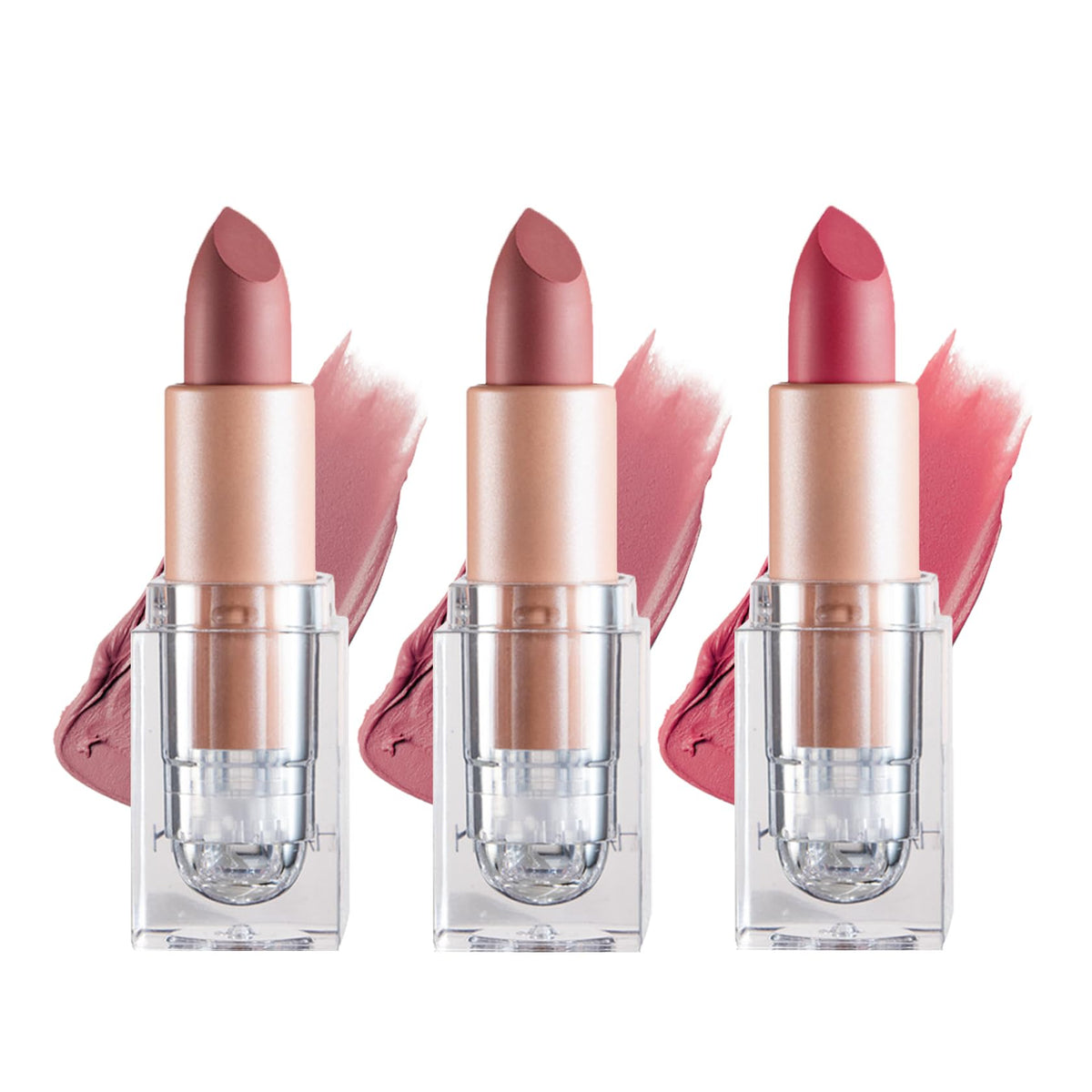 Ionsgako Matte Nude Lipstick Set - 3Pcs Velvet Lip Gloss, Long Lasting Waterproof Stain