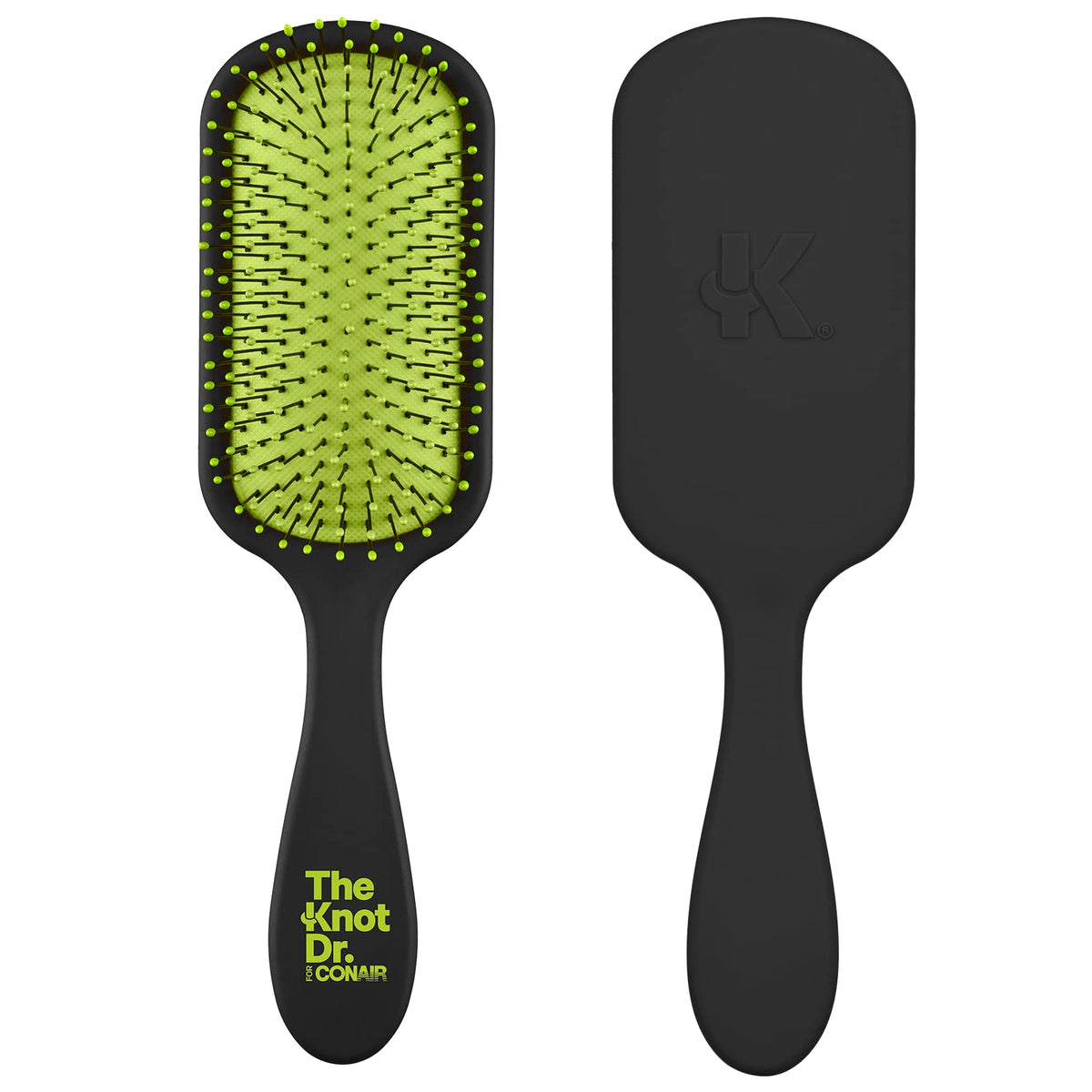 Conair The Knot Dr. Detangler Hair Brush - Removes Knots In Wet/Dry Hair, Black Neon With Case