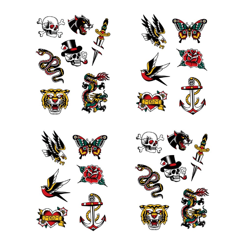 Sanerlian Waterproof Skull Swallow Temporary Tattoo Stickers Set Of 4 For Men & Women 15X11Cm