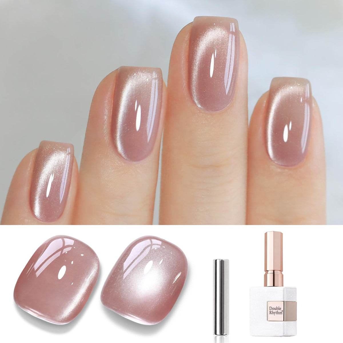 Double Rhythm Jelly Nude Cat Eye Gel Polish 15Ml - Holographic Glitter Magnetic Nail Polish