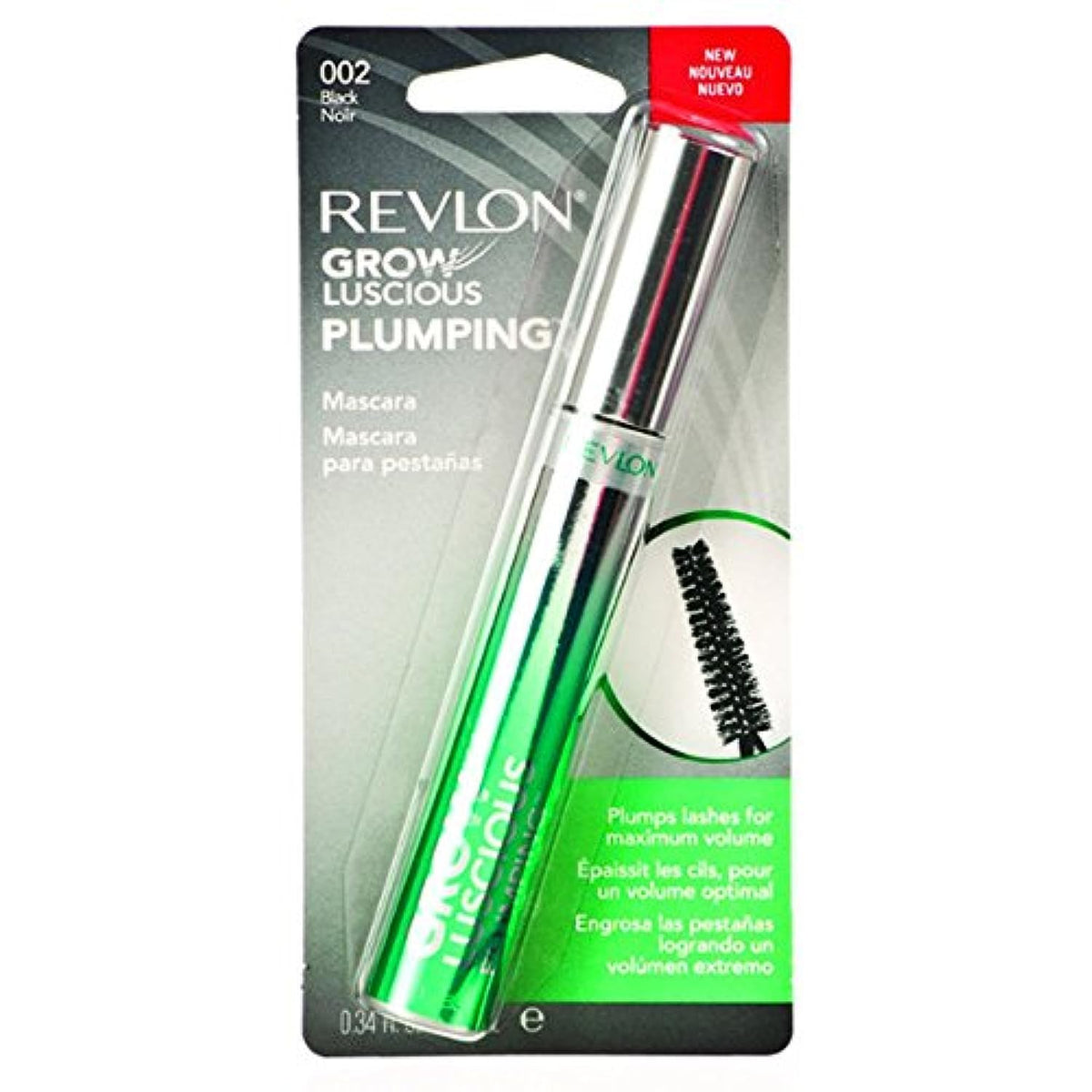 Revlon Grow Luscious Plumping Mascara, Black, 0.34 Fl Oz - Volumizing & Lengthening Formula