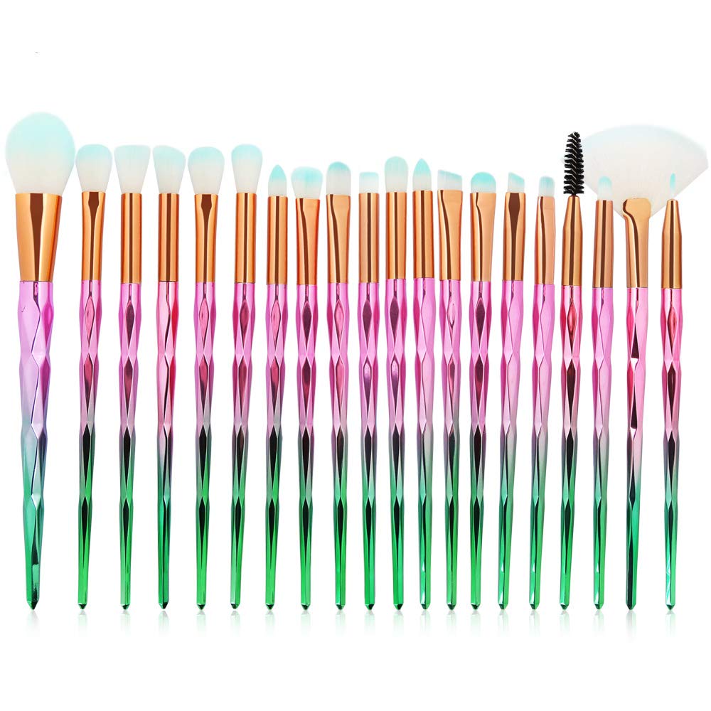 Kolight 20Pcs Pink Green Cosmetic Makeup Brushes Set For Eyeshadow & Lips