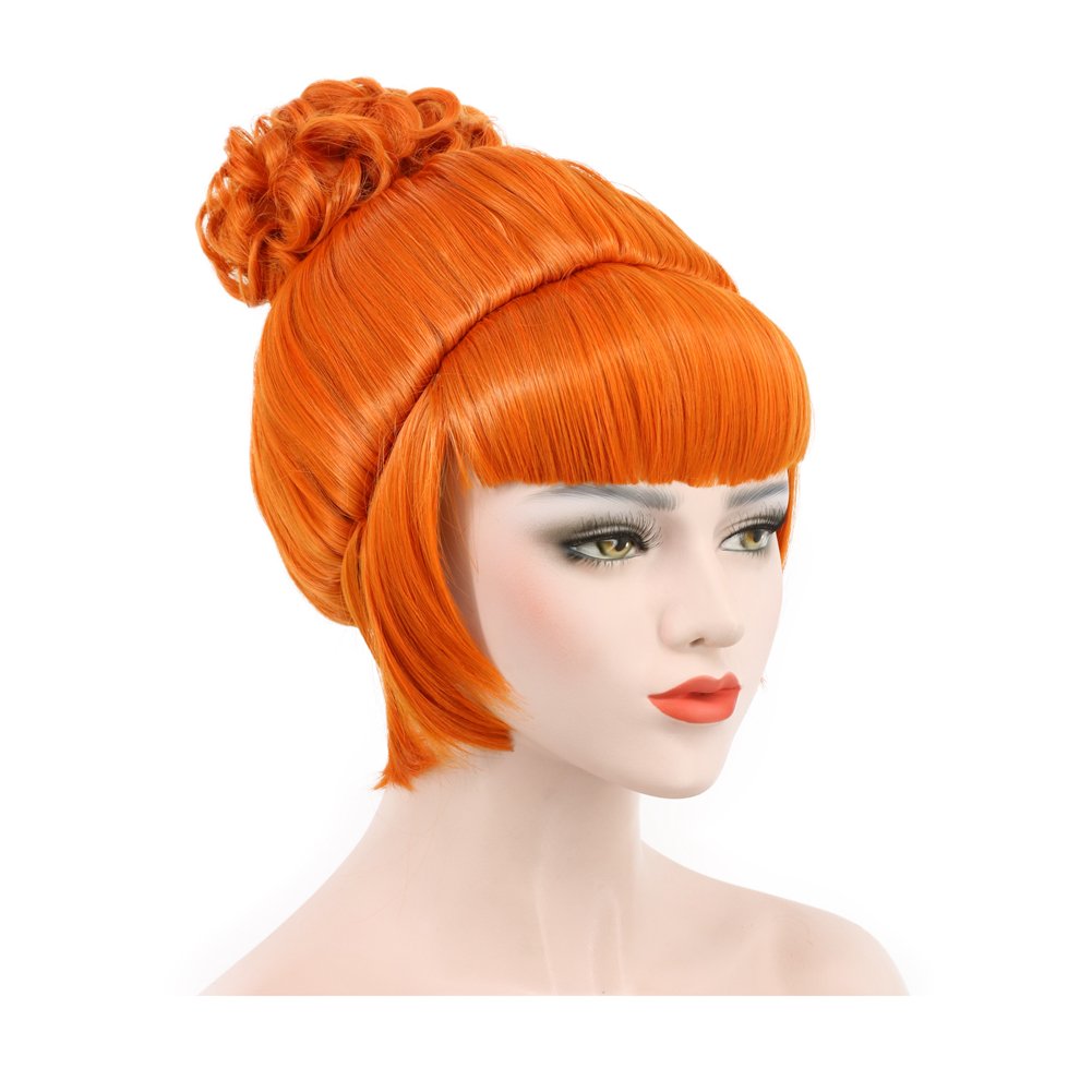 karlery Orange Short Bud Ball Braid Wig with Flat Bangs for Cosplay & Halloween Party