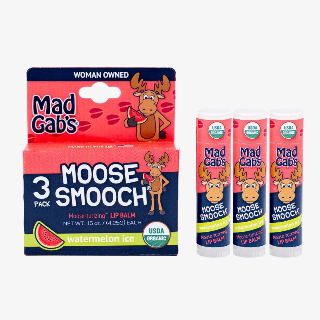 Mad Gab's Moose Smooch Watermelon Ice Lip Balm 3pk | Organic, Moisturizing, Beeswax Formula