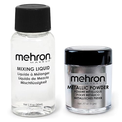 Mehron Metallic Powder & Mixing Liquid Set - Silver, 1 Oz Makeup Essentials