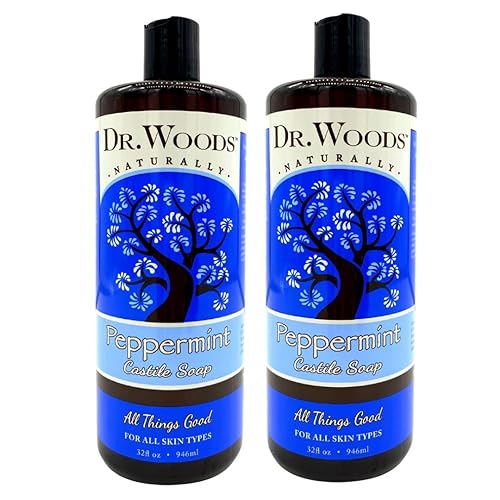 Dr. Woods Pure Peppermint Liquid Castile Soap, 32Oz (2-Pack) - Natural & Refreshing Cleanse