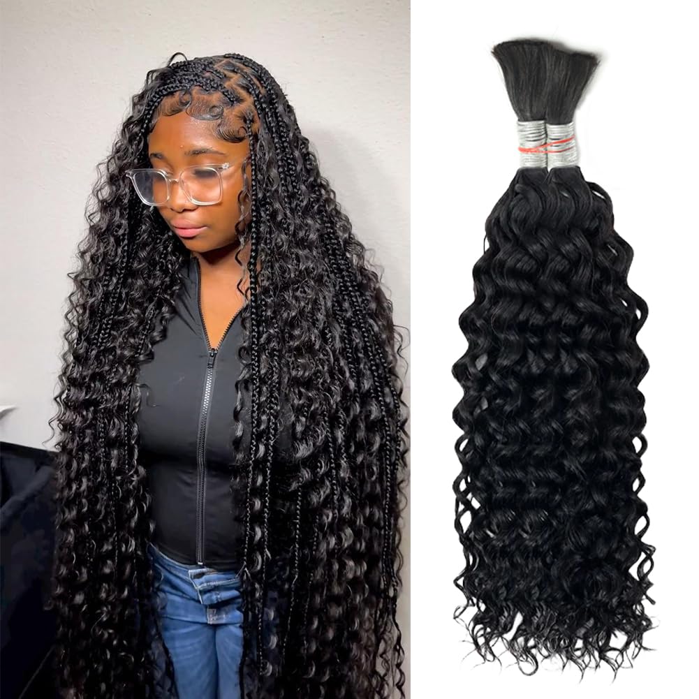 Miss Lee Human Hair Braiding Bundles - 26&quot; Water Wave Curly Extensions For Knotless Braids