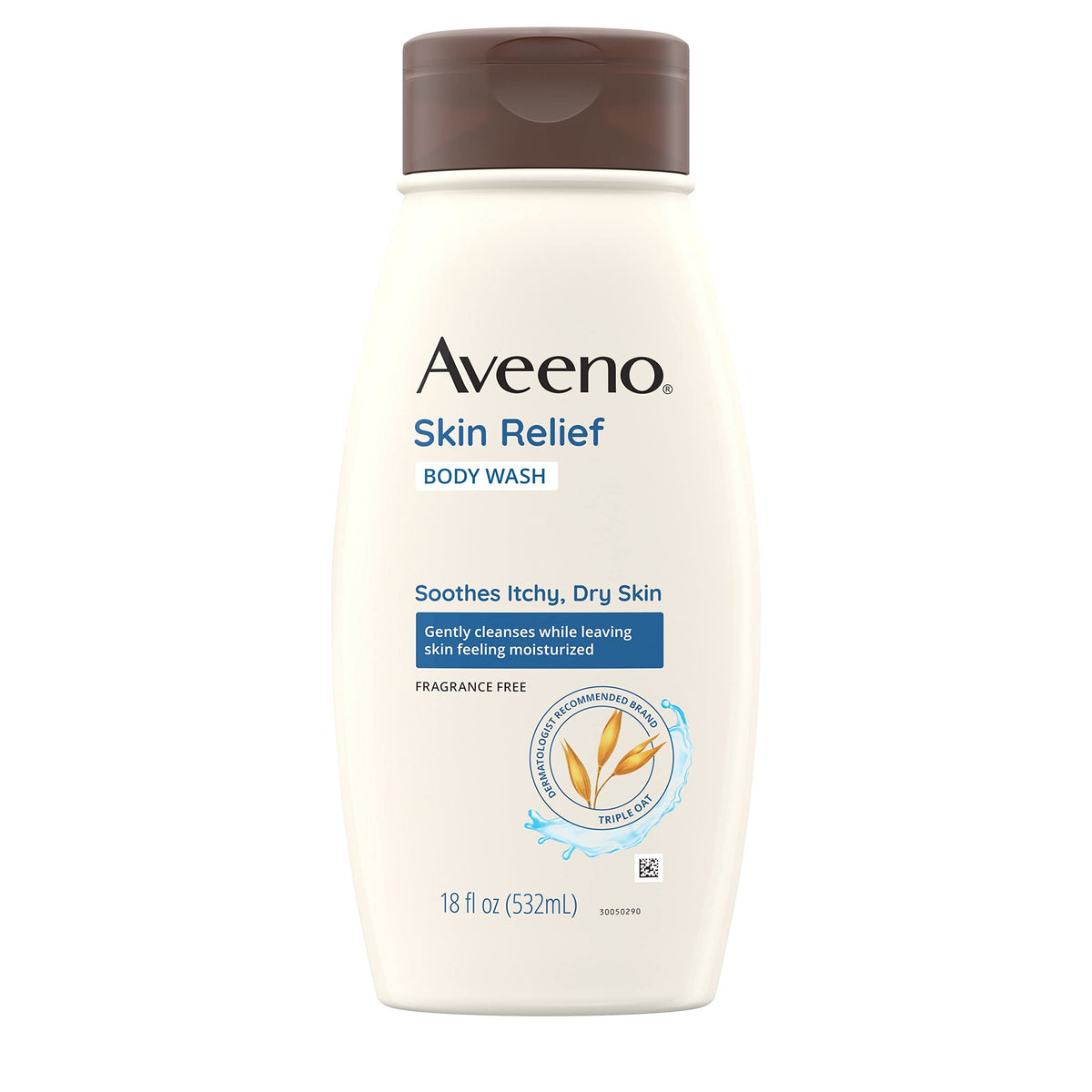 Aveeno Skin Relief Body Wash, Fragrance-Free, Triple Oat, 18 Fl. Oz, Gentle Cleanser For Sensitive Skin