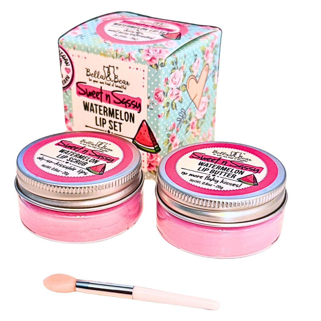 Bella And Bear Sweet N Sassy Watermelon Lip Set - Juicy Scrub & Lip Butter For Women & Teens