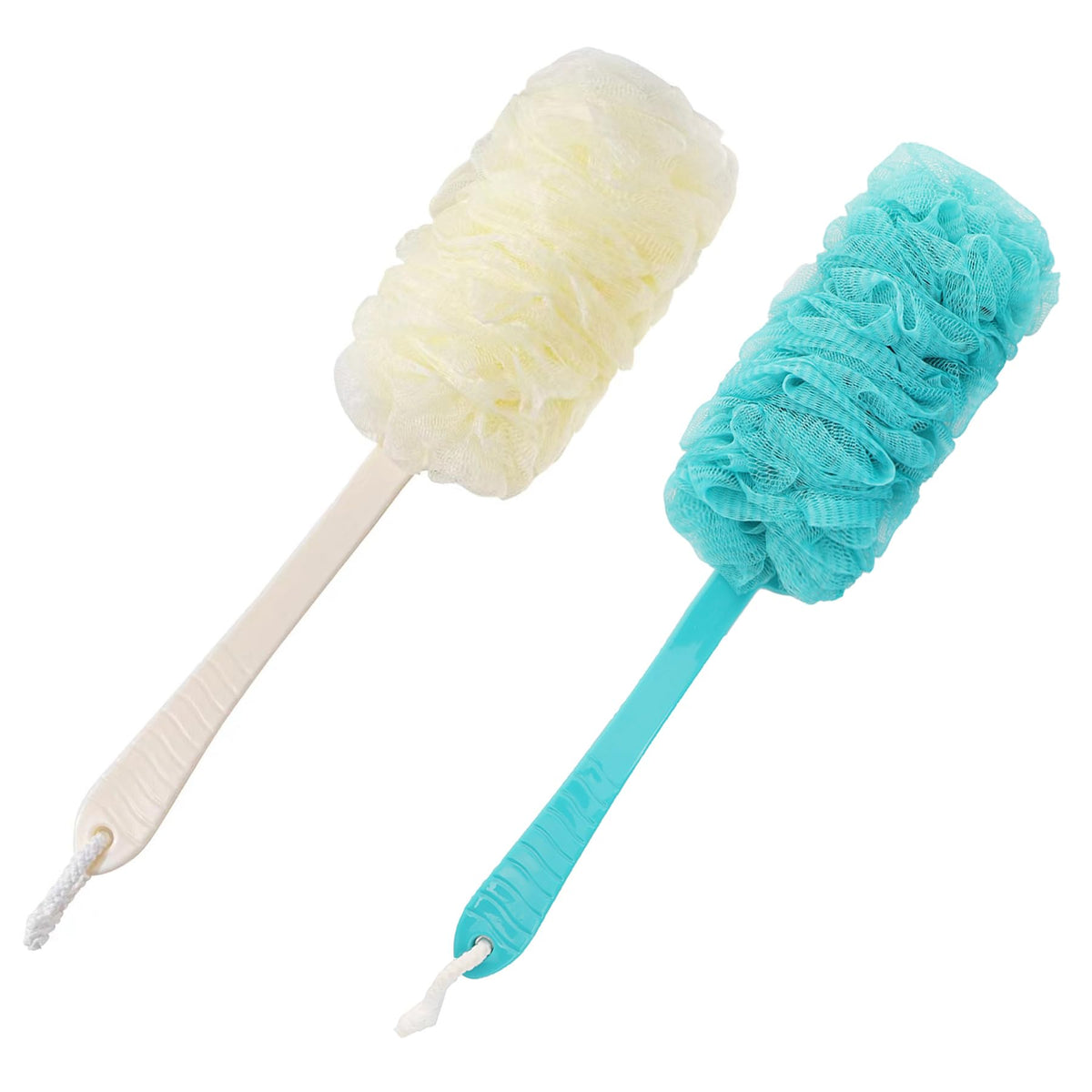 Lzcnm Long Handle Back Scrubber Brush, Exfoliating Loofah For Shower, 2 Pack - White & Green