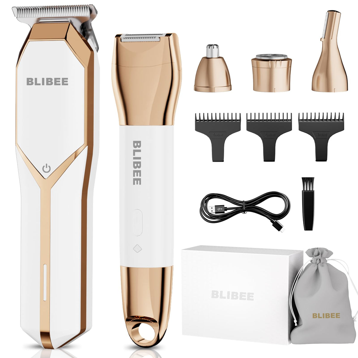 Blibee Bikini Trimmer & Hair Clippers For Women - Waterproof 4-In-1 Shaver Set, White