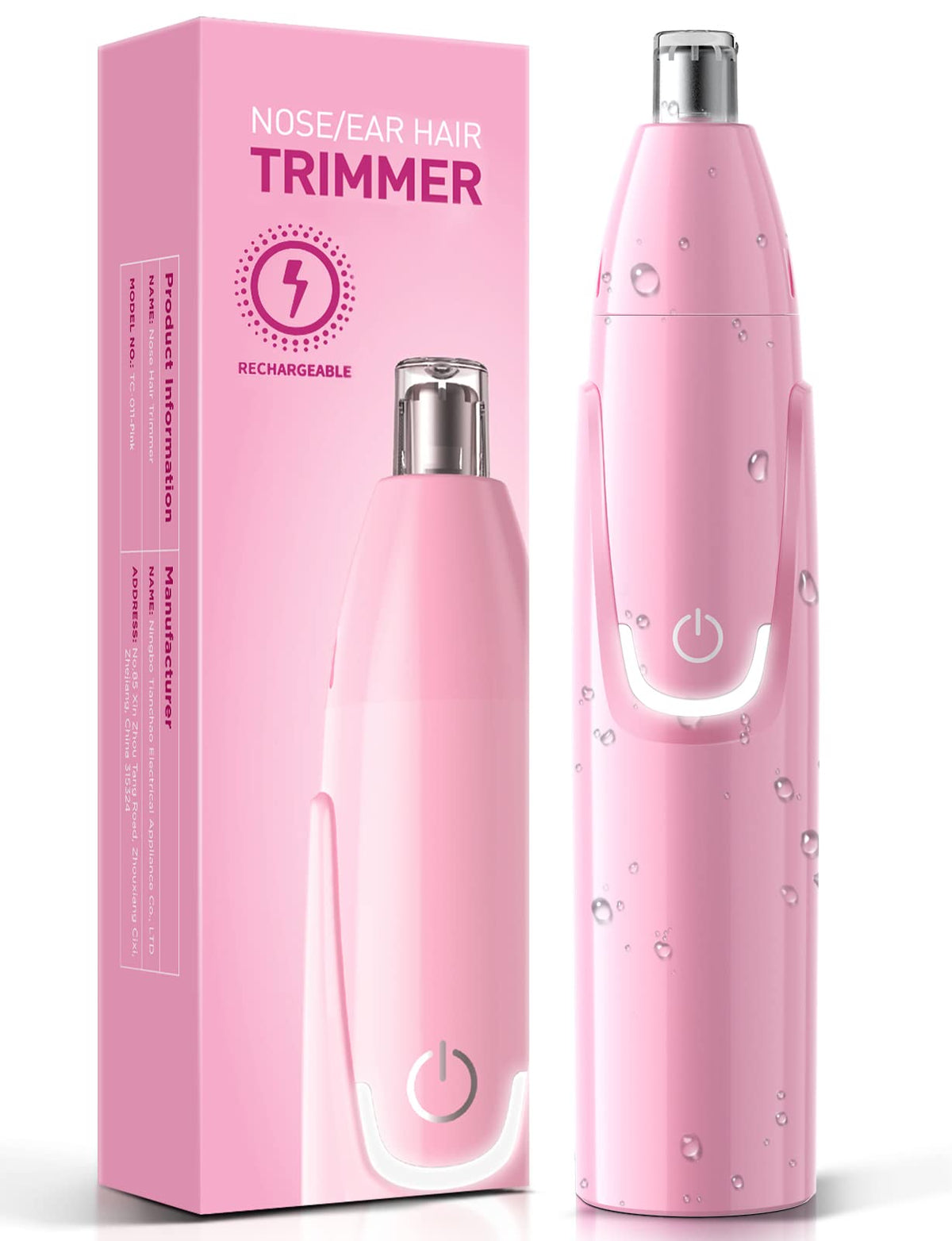 ZORAMI Rechargeable Pink Ear & Nose Hair Trimmer - Professional Facial Hair Removal for Men & Women