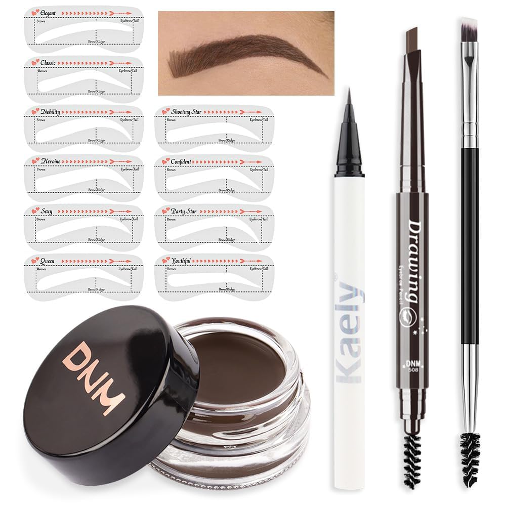 Evpct Eyebrow Stamp Pencil Kit - Waterproof Brow Pencil, Pomade, Stencils, Brush, Dark Brown