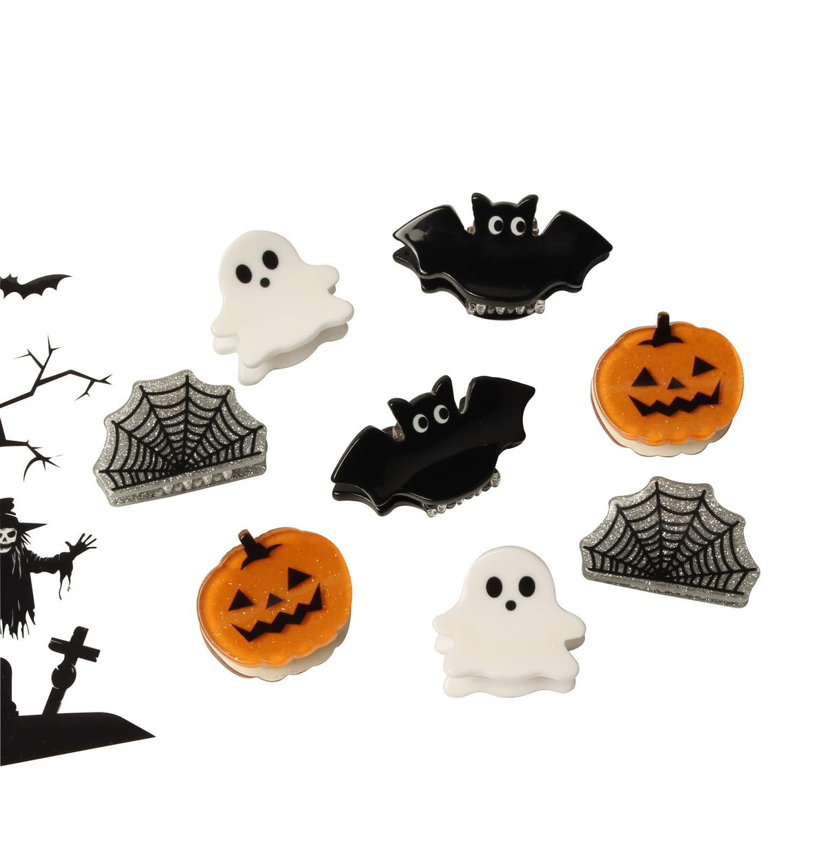 Cuizhiyu Mini Halloween Hair Claw Clips - Pumpkin, Ghost, Bat, Spider Web, 8 Pack Hair Accessories