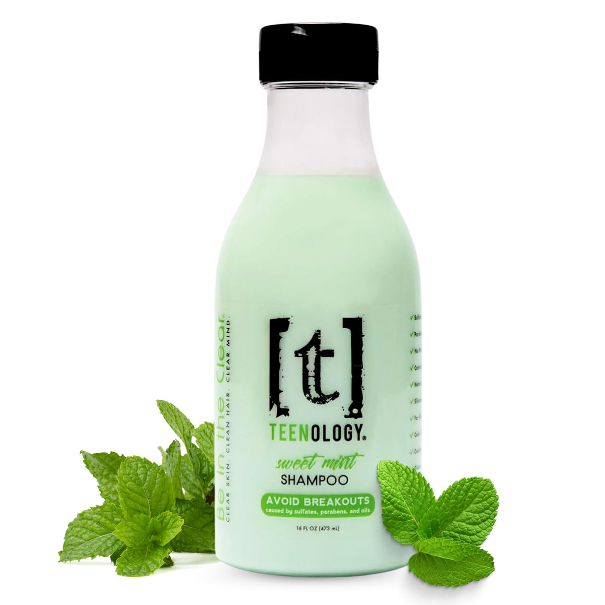 Teenology Shampoo For Teens - Natural, Noncomedogenic, Acne Prevention, Sweet Mint, 16 Oz.