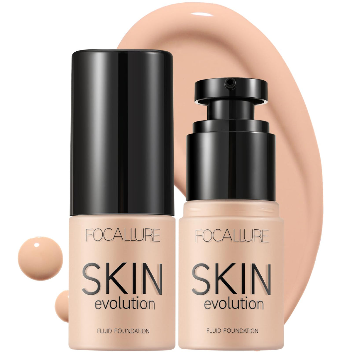 Focallure 2 Pcs Liquid Foundation & Concealer, Full Coverage, Waterproof, #02 Porcelain