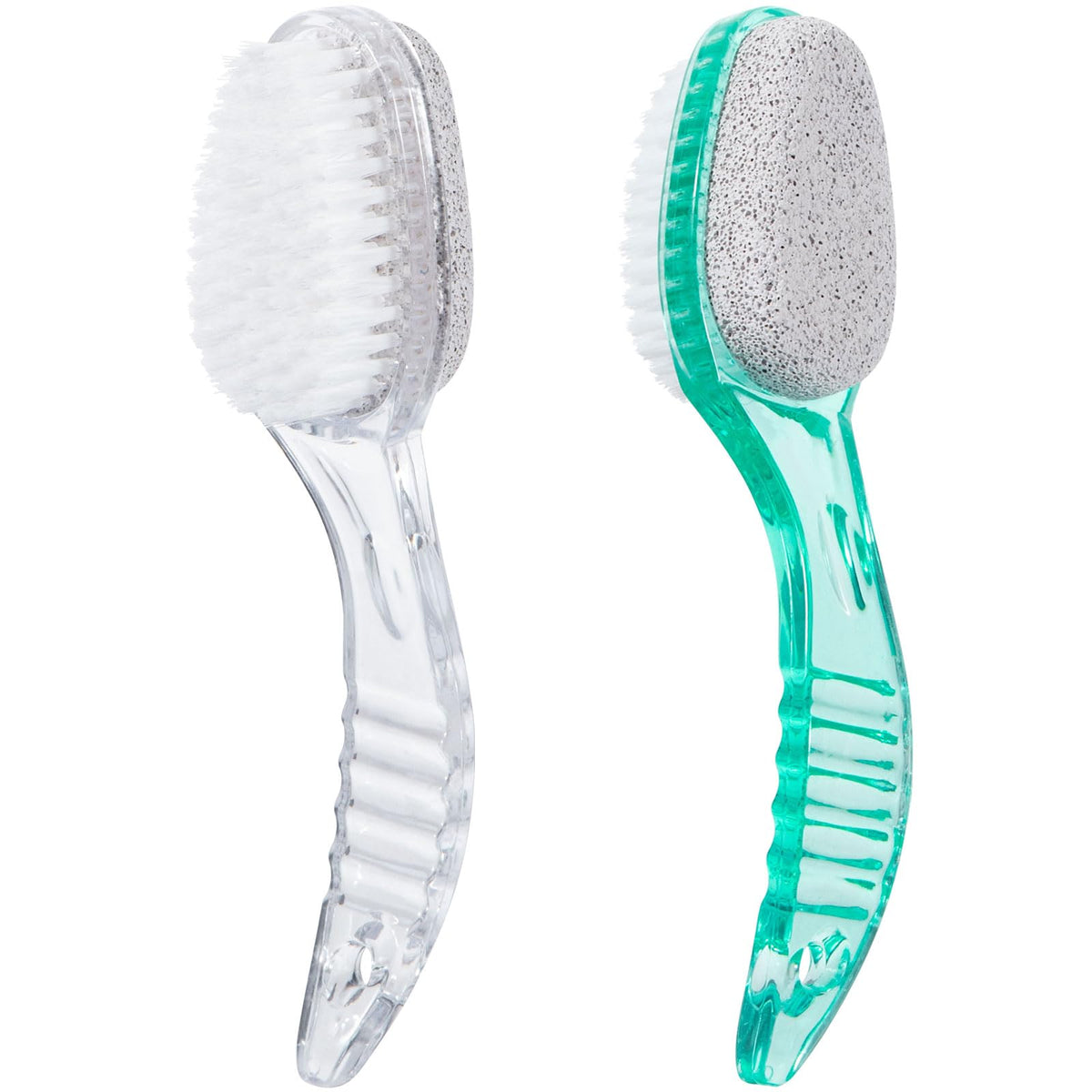 Ooloveminso 2 Pcs Foot Brush With Handle, Pumice Stone Scrubber For Smooth Skin Care, Green&Transparent