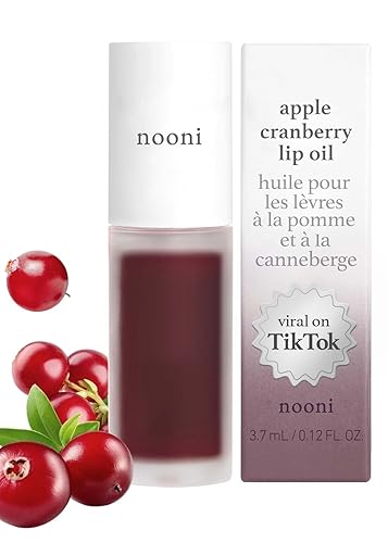 Nooni Korean Vegan Lip Oil - Applecranberry, Tinting Lip Stain With Apple & Jojoba Oil, 0.