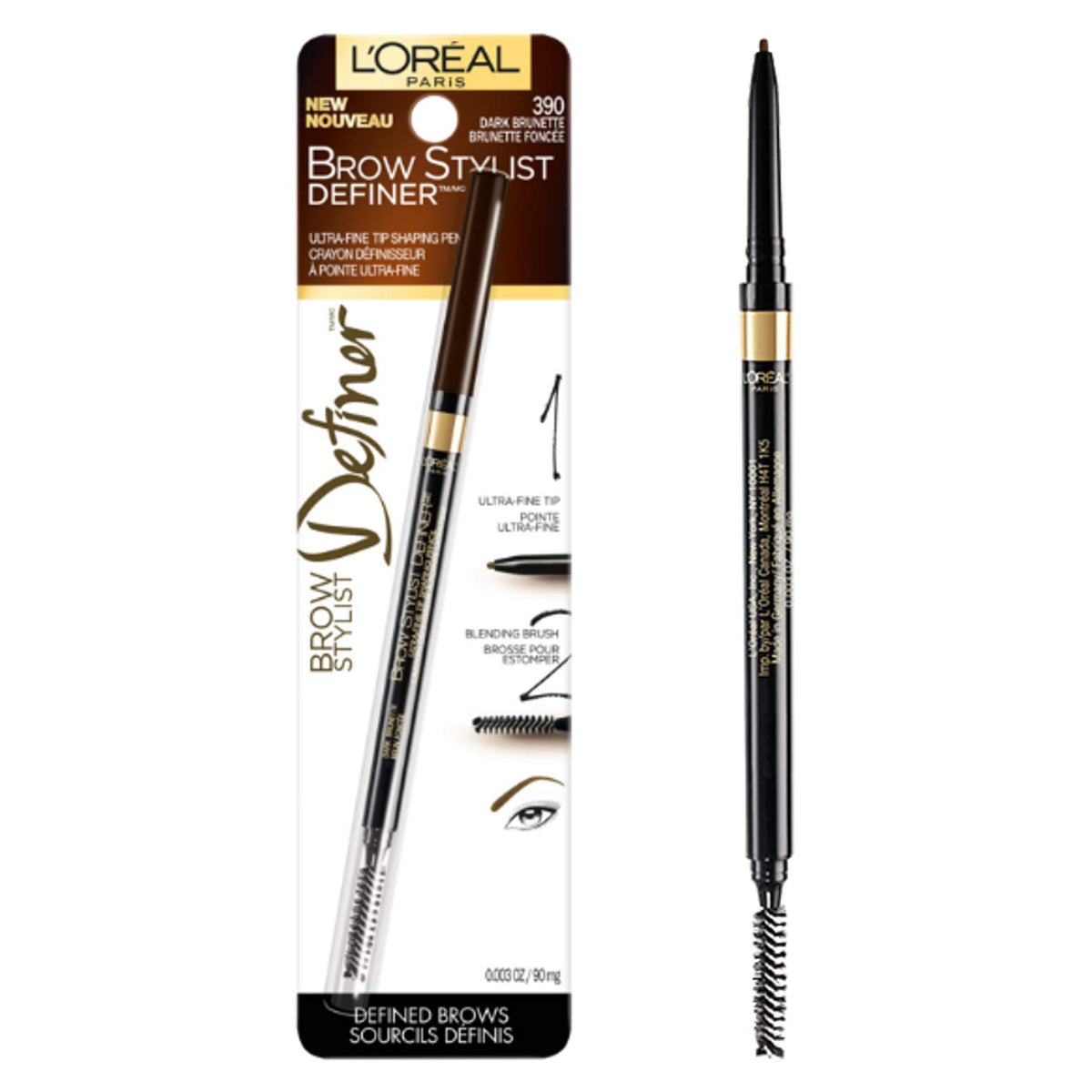 L'Oreal Paris Brow Stylist Definer Waterproof Pencil, Ultra-Fine, Dark Brunette, 0.003 Oz.