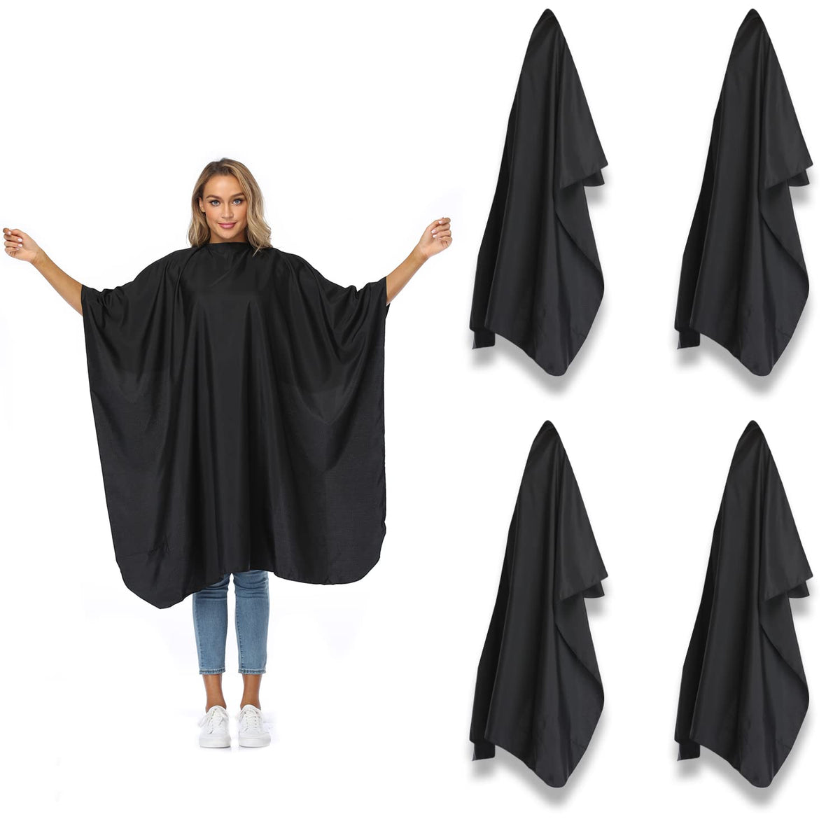 Minewill Waterproof Nylon Hair Cutting Cape - Large Adjustable Salon Apron, 4 Pack, Black