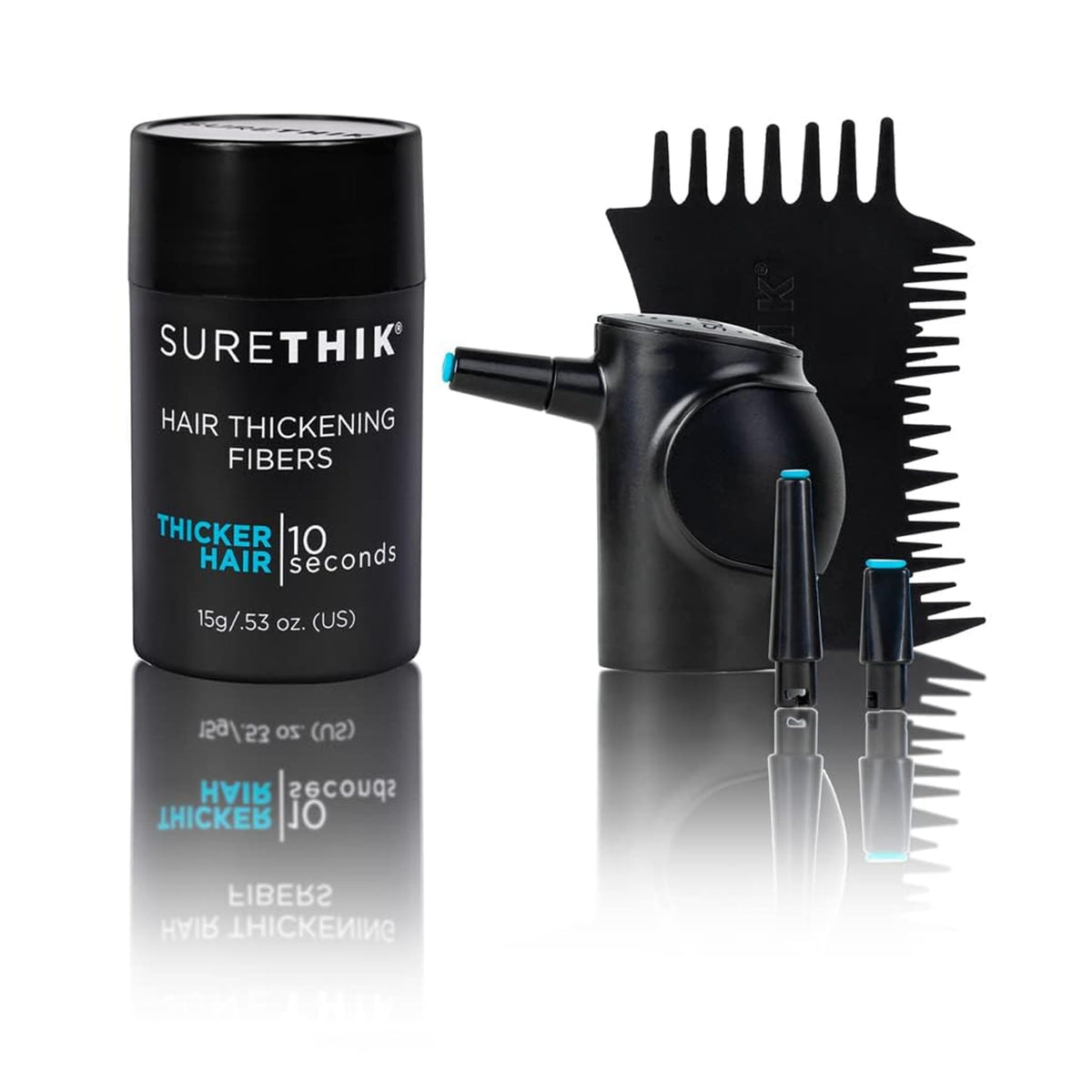 Surethik Hair Building Fibers 15G Kit With Pump Applicator & Comb - Grey For Men & Women