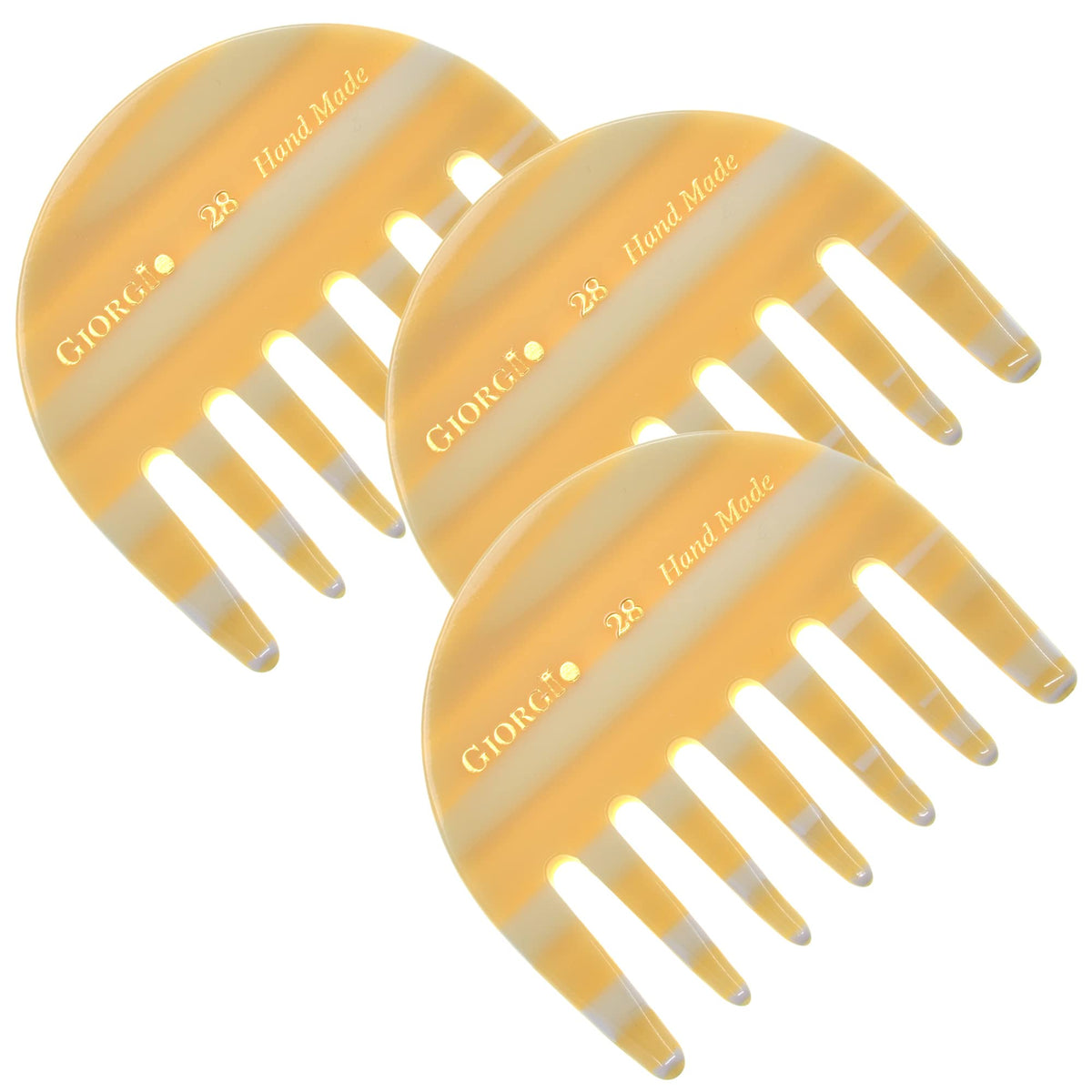 Giorgio G28 Wide Tooth Comb Set - 3 Pack Ivory Hair Detangler For Thick Hair, Handmade & Polished