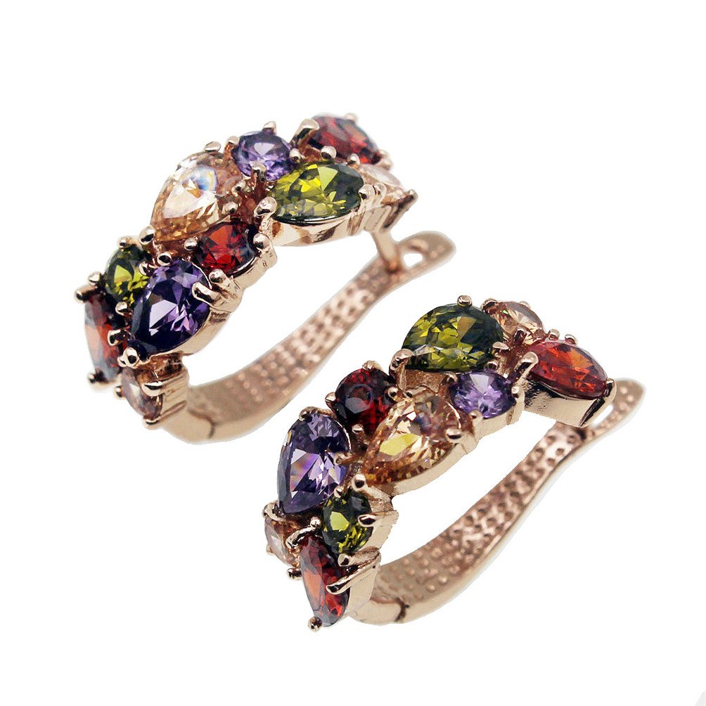 Vanessa Rose Gold Multi Gemstone Jewelry Set For Women - Garnet Amethyst Topaz Earrings