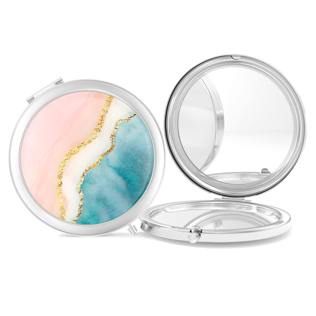 Nipichsha Compact Mirror, 2-Sided 2X/1X Magnification, Portable Handheld Makeup Mirror, Pink G