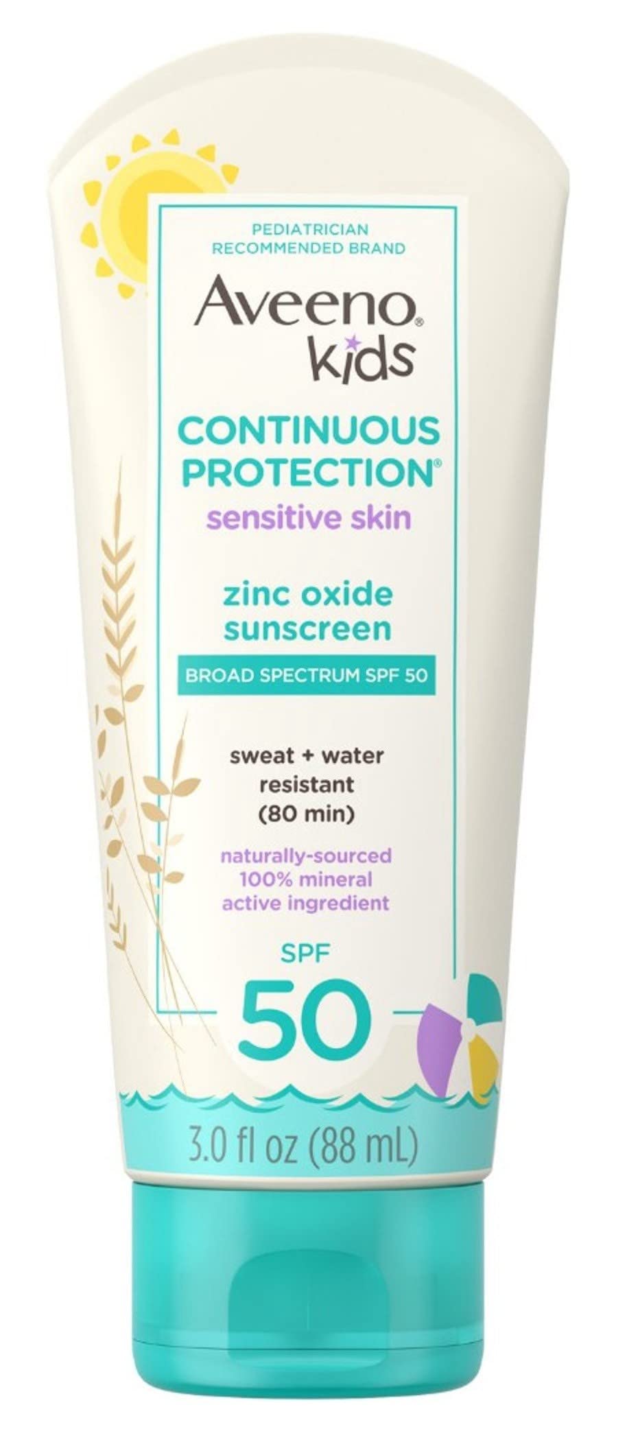 Aveeno Kids Spf 50 Sunscreen, Sensitive Skin, Zinc Oxide, 3 Oz (Pack Of 2)