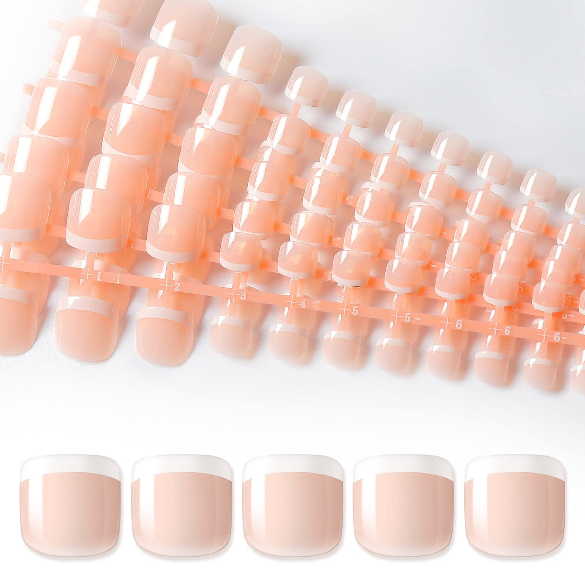 IeBilif 140 Pcs Light Pink Acrylic French Press on Nails Short Square Full Cover