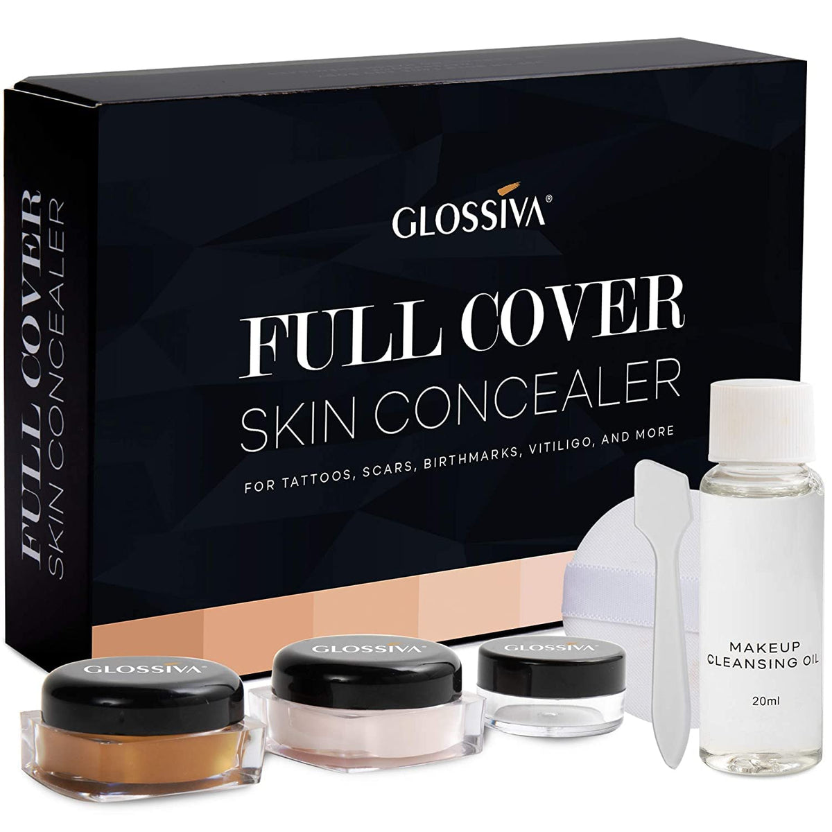 Glossiva Tattoo Concealer - Waterproof Skin Concealer For Scars, Dark Spots & Vitiligo - 8.76 Oz