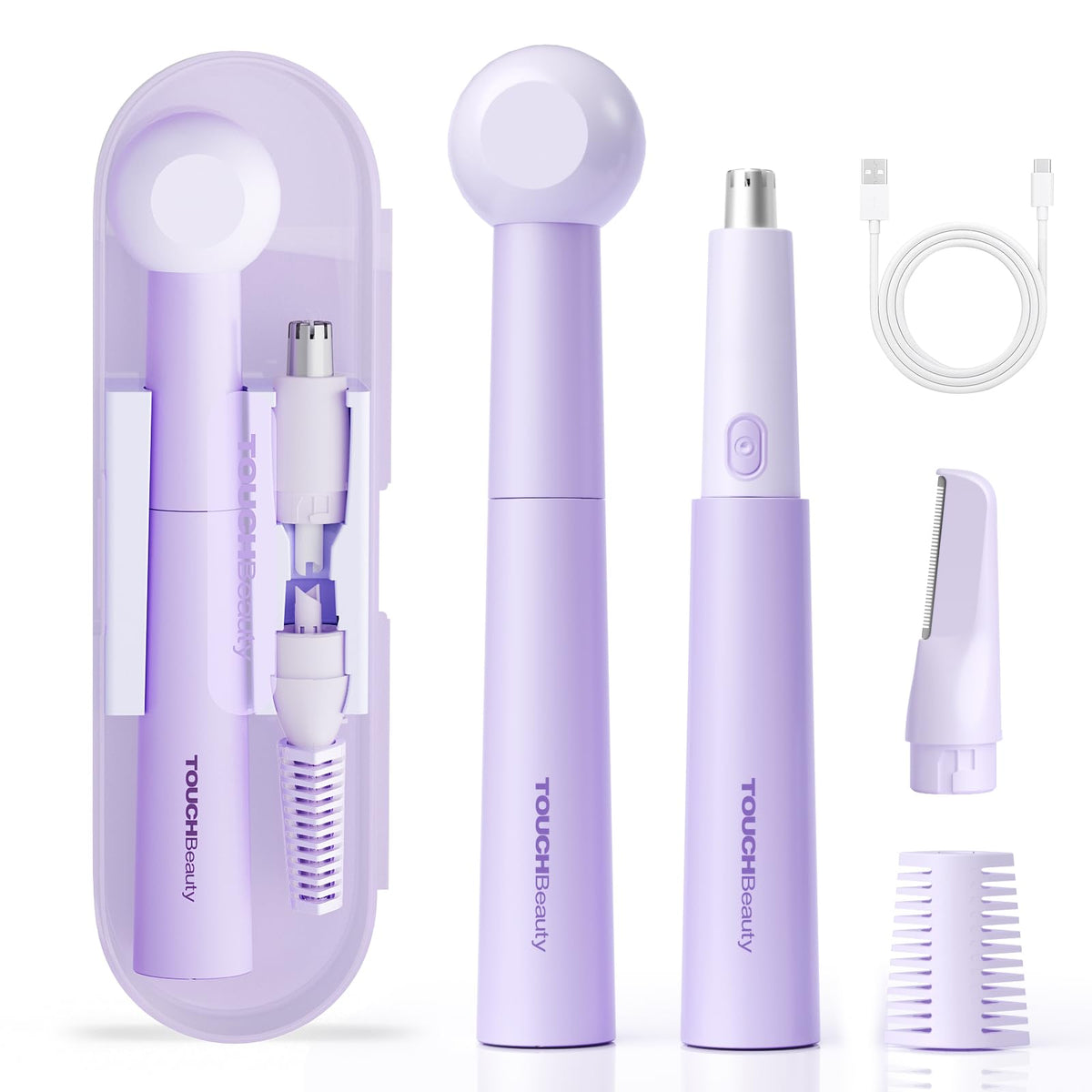 Touchbeauty Ear And Nose Hair Trimmer - 11,000 Rpm, Waterproof, Rechargeable, Purple