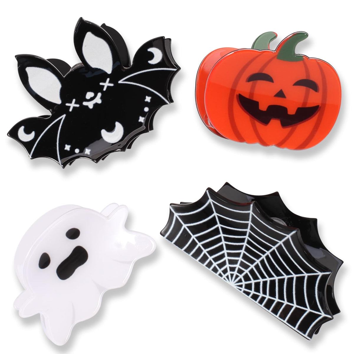 Ardorchid Halloween Hair Clips - 4Pcs Cute Bat & Spider Web Claw Clips For Women & Girls