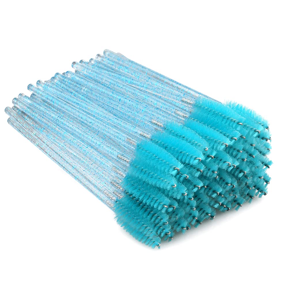 G2Plus 100Pcs Lake Blue Crystal Mascara Wands Applicator For Eyelash Extensions & Brows