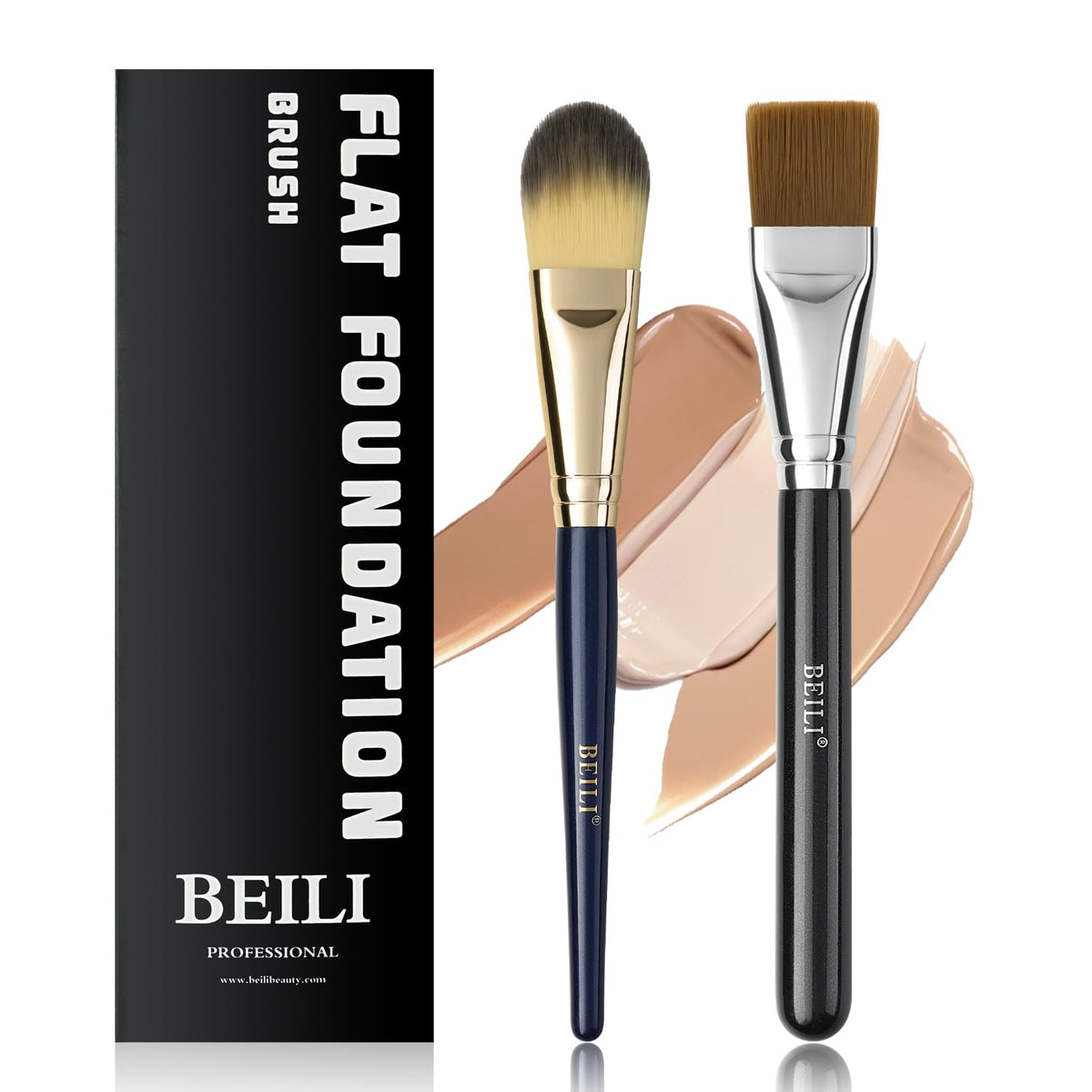 Beili Flat & Square Foundation Brush Set - Soft Synthetic Makeup Brushes For Liquid & Cream Products