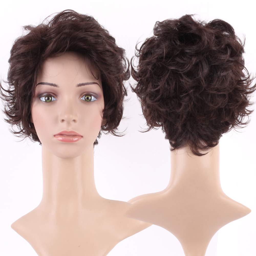 S-noilite Dark Brown Short Curly Wig for Women - Natural Fluffy Cosplay & Daily Use