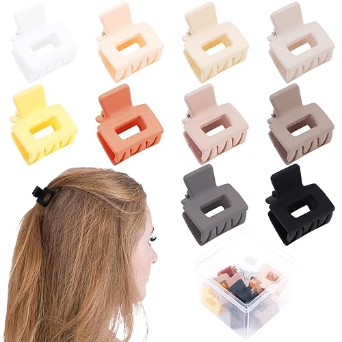 AHONEY 10Pcs Mini Hair Claw Clips for Women - Strong Hold Matte Jaw Clips in Gift Box, Brown