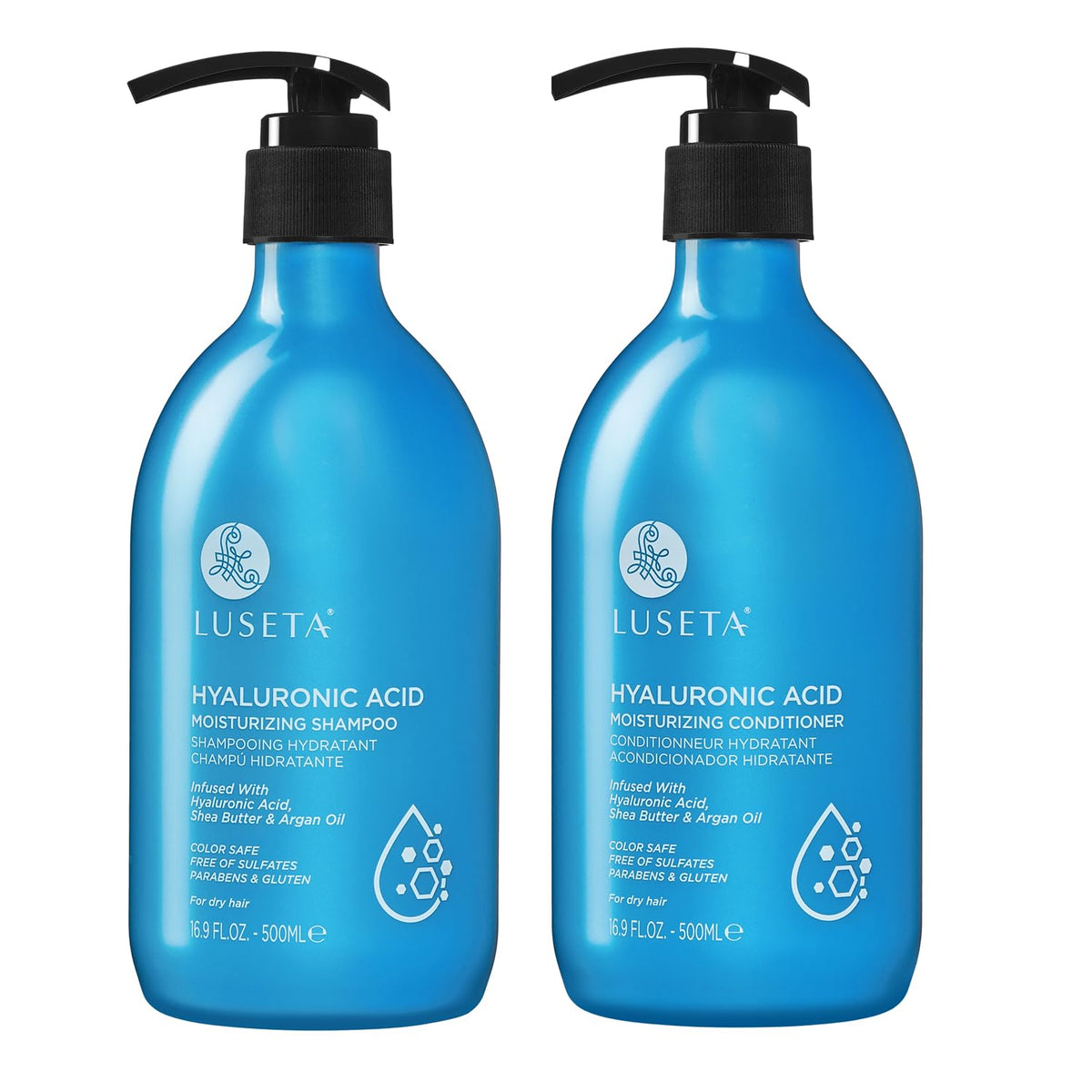 L Luseta Hyaluronic Acid Shampoo & Conditioner Set For Dry Hair, 16.9Oz, Sulfate & Paraben Free