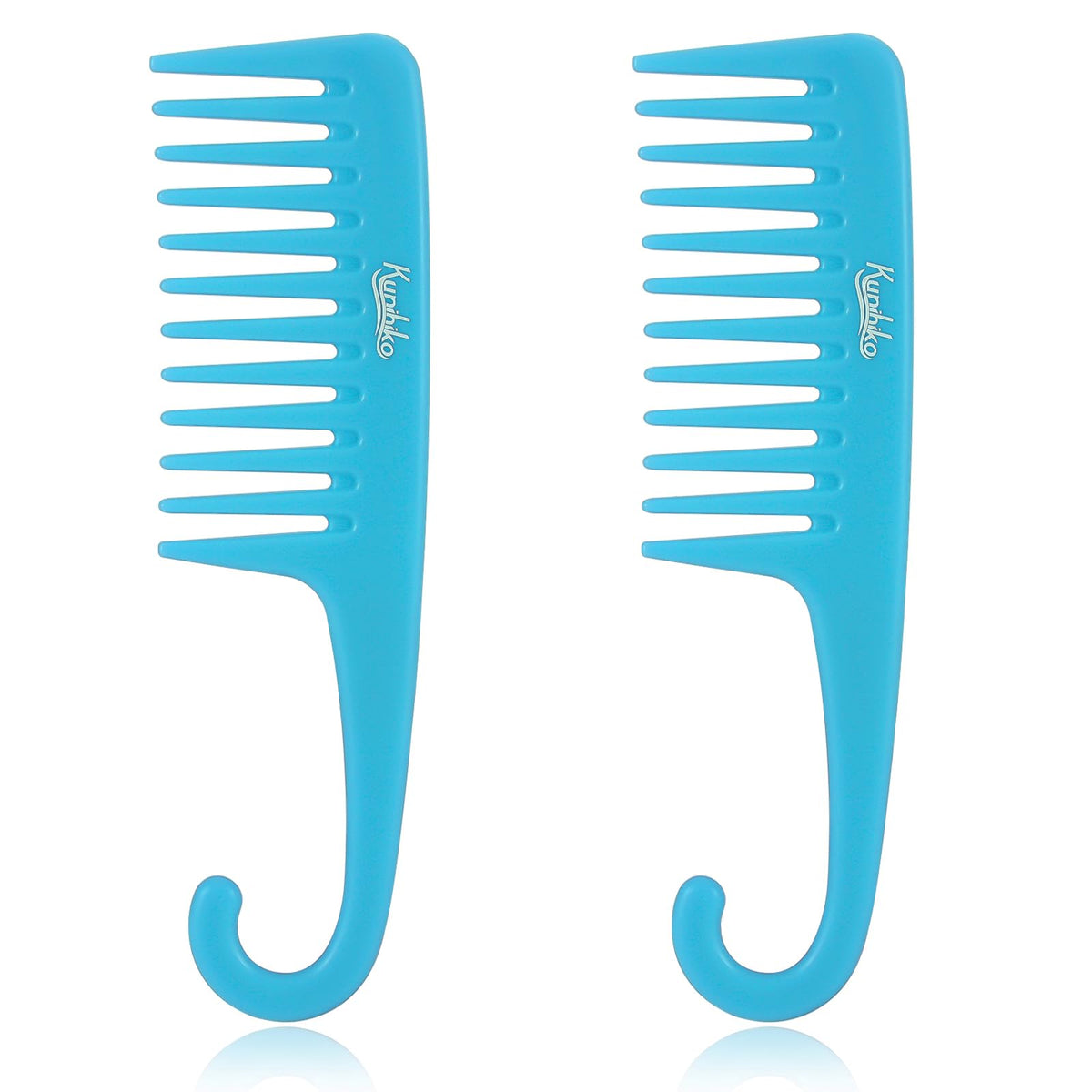 Kunihiko Wide Tooth Comb For Curly Hair - 2Pcs Blue Shower Comb With Hook, Professional Care