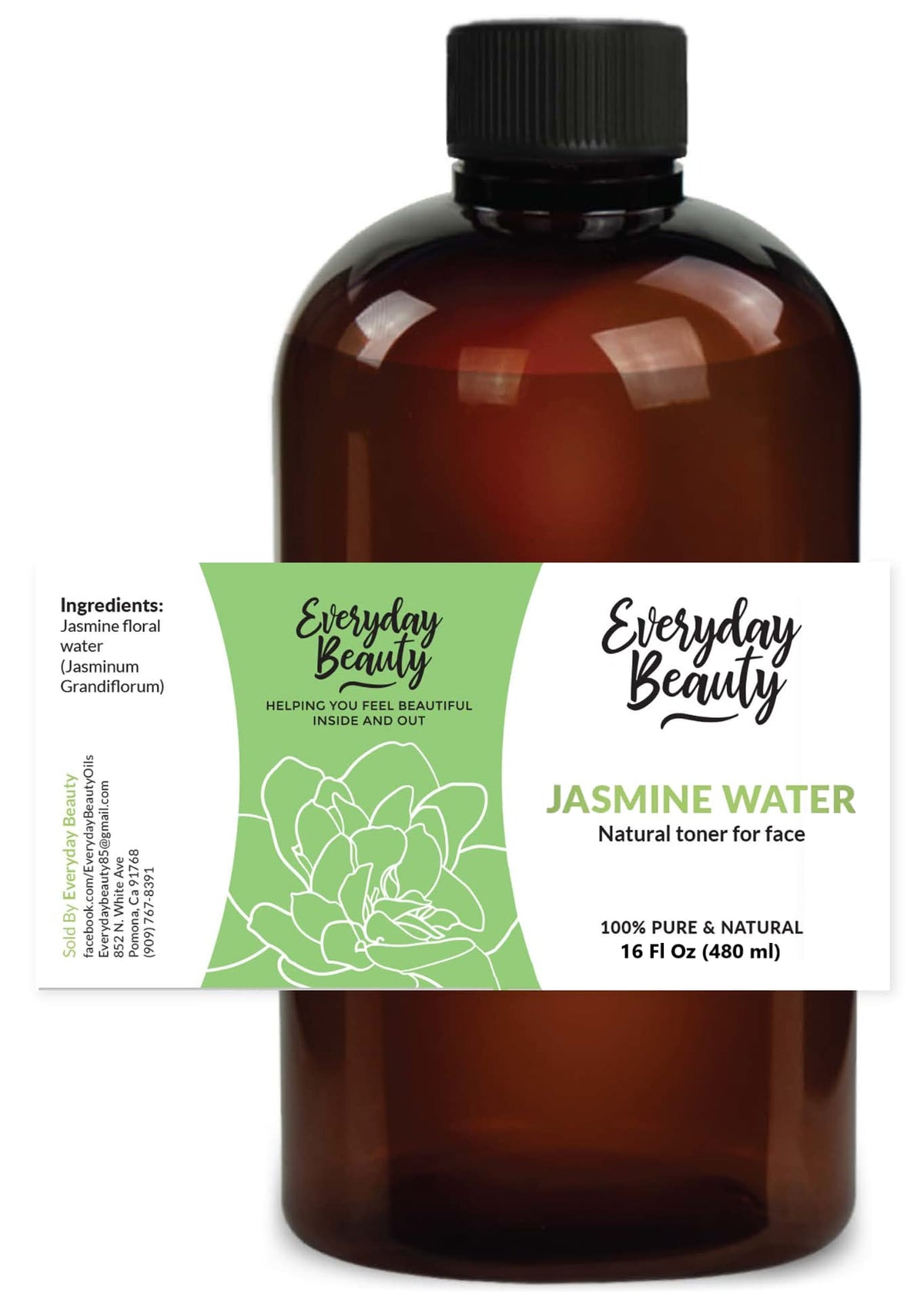 Everyday Beauty Jasmine Water Facial Toner - 100% Natural Hydrating Spray Mist, 16Oz