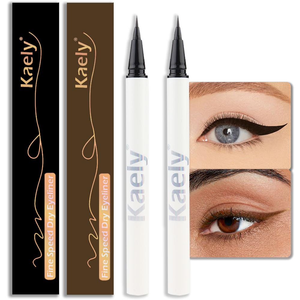 Evpct 2Pcs Waterproof Eyeliner Set - Black & Brown, Long-Lasting, Ultra-Fine Liquid Liner